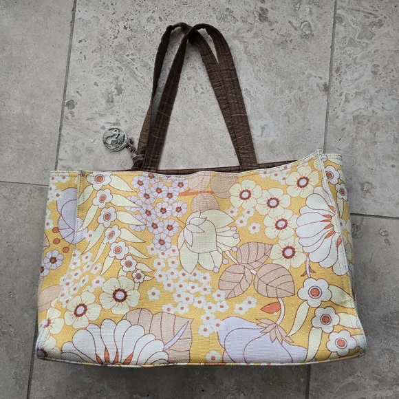 Vintage SPARTINA 449 Natural Linen Summer House Shoulder Bag Tote - Picture 3 of 8